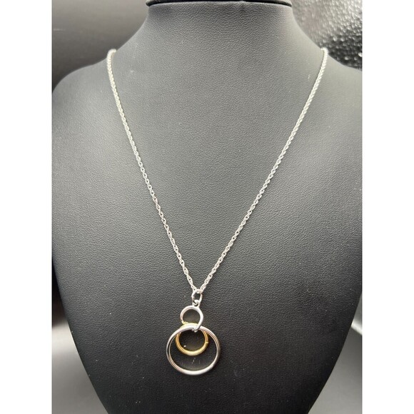 Triple Circle Mixed Metal Necklace - Picture 3 of 4